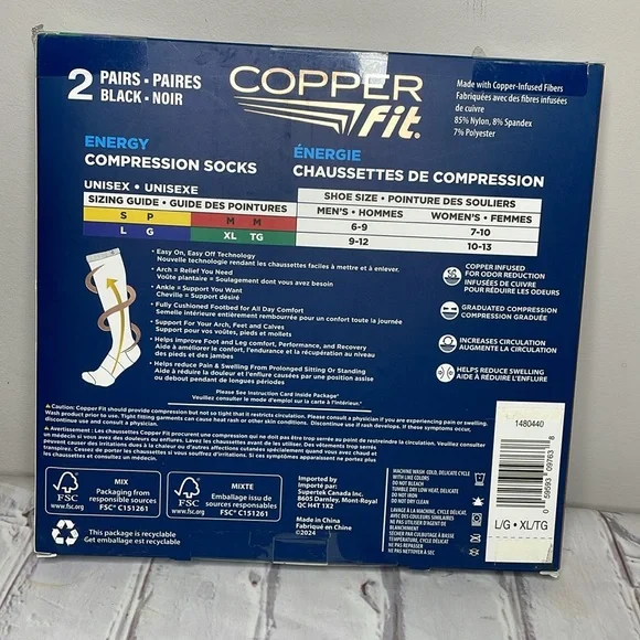 Copper Fit Black Compression Socks 2 Pack - Picture 2 of 4